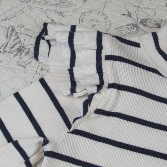 Anthropologie T.La Ruffled Rib knit navy white Striped Turtleneck Top womens S - Picture 6 of 7